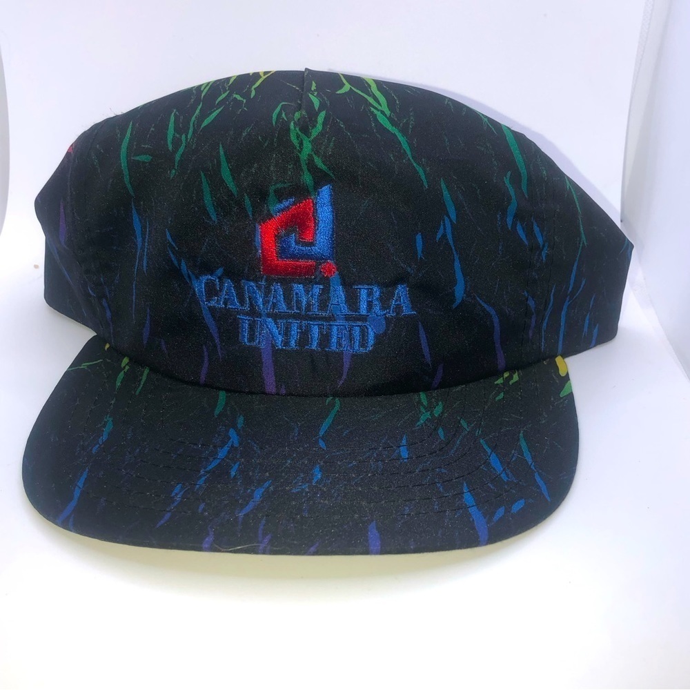 VTG 80s Canamara United Neon Splash Trucker Hat OS Adjustable SnapBack